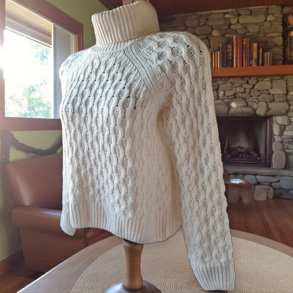 Laundry By Shelli Segal Cozy Cream Chunky Knit Turtleneck Sweater Size S - Picture 2 of 7